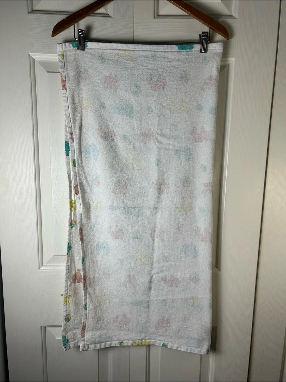 Vintage Bunny Rabbit Hospital Property Baby Receiving Blanket Pink White Ball